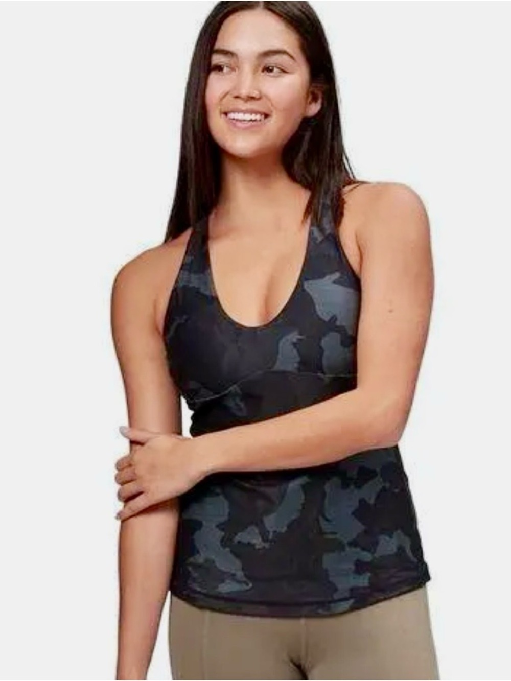 prAna Layna Bra Tank Scoop Neck Cross Back‎ Black Camo Yoga Workout Small